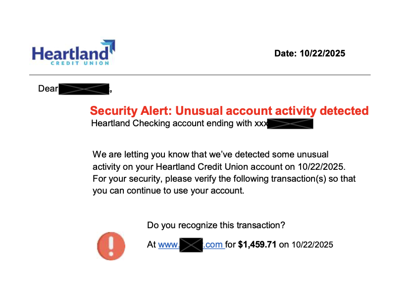 Fraudulent letter example spoofing Heartland